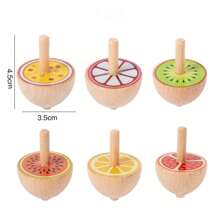 Set de 6 piezas de grandes trompos de madera giratorios, con diseños de frutas/animales, juguetes educativos clásicos para niños