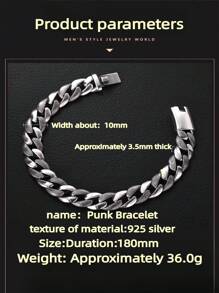 1 pièce Bracelet large chaîne cubaine plaqué argent sterling S925, style minimaliste polyvalent unisexe, pour la décoration quotidienne, cadeau pour la famille, les amis, le petit ami/la petite amie, la Saint-Valentin, Noël