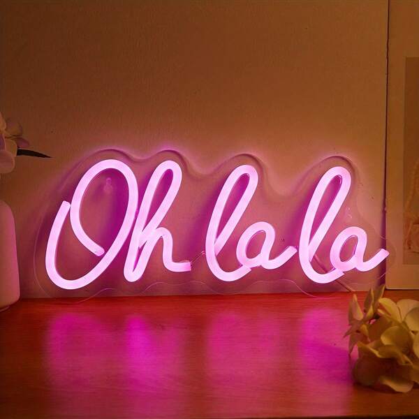 1 stuk Oh La La LED-neonlicht, 5V USB-aangedreven neonbord met schakelaar, voor slaapkamer, bruiloft, verjaardagsfeest, speelkamer, muurdecoratie en vakantiecadeau.