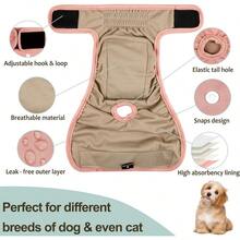 Washable Female Dog Diapers - Premium Reusable Diapers For Doggie In Heat - Highly Absorbent Dog Diapers Female For Pet Incontinence With Adjustable Snaps (Morandi, M) - Black - View 5