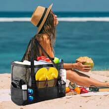 1PC Large Mesh Beach Bag - Sandproof Swim Tote Bag Oversized For Family Foldable Lightweight Pool Boat Bag,Summer Simple Mesh Holiday Beach Bag,Waterproof Shoulder Tote Bag,Transparent Handbag ,Digging Sand Bag,Swimming Storage Bag, Travel, Vacation, Beach, Shopping Bag, Beach Essentials, Beach Accessories, Pool Float