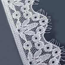 1pc/1 M White Geometric Pattern Elastic Fringed Lace, Minimalist Geometric Style, Nylon & Spandex Eyelash Trim, DIY Material, Garment Accessory