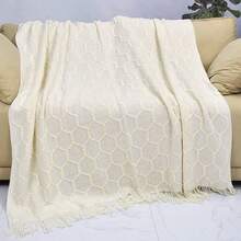 50 英寸 X 60 英寸钻石针织盖毯，轻盈柔软舒适，适合床上、沙发、农舍、户外、旅行、办公室 - 白色 - 查看 2
