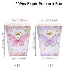 20pcs Purple Butterfly Popcorn Box Food Box, Kitchen Supplies Disposable Food Tray, French Fries Box, Popcorn Cups, Purple Butterfly Birthday Party Gift Packaging Box Candy Bag Popcorn Buckets Treat Boxes Containers, Gift Packaging Decoration Bakery Bread Boxes, Party Favor, Birthday Gift, Gift Box, Wedding Box