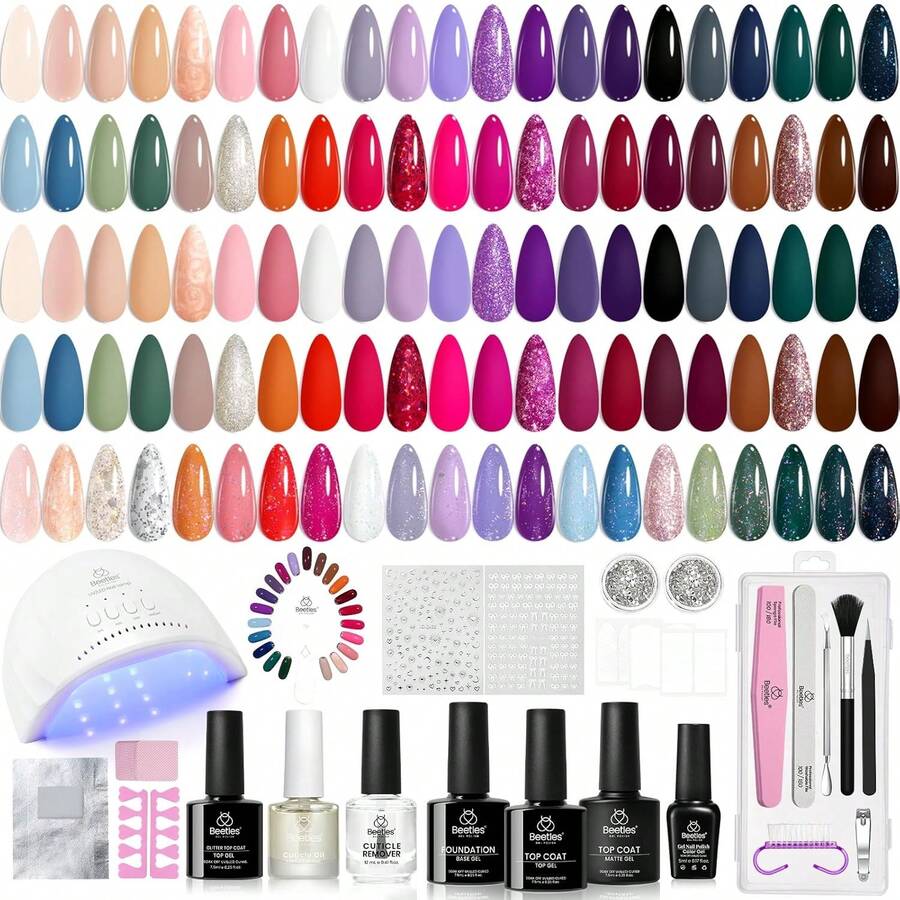 Beetles Gel Nail Polish Kit With U V Light 97Pcs Travel Holiday 45 Colors Gel Polish Set With Nail Stamp Nail Tips Base Top Coat All Season Gel Polish Starter Kit Gift For Women - 45 Colors Exquisite Femininity - View 1