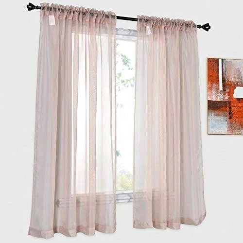 2 Panels Solid Color Blush Pink Sheer Curtains Elegant Rod Pocket Window Voile Panels Drapes For Bedroom Living Room (52X54 Inches) - 彩色 - 查看 1