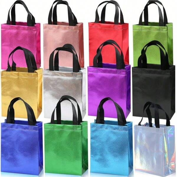 5pcs Size Small Reusable Gift Bags In Colorful Colors, Sparkling, Bridesmaids, Non-Woven Bags, Waterproof Laser Shopping Bags, Party, Good Stuff Bags, With Handles, Cheapest Items Available, , Shopping Bags, Party Bags, Party Gift Bags, Tote Bags With Laser Film Aluminum Foil Shopping Clothing Advertising Tote Bags