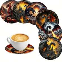 8pcs/Set Vintage Dragon Shaped Wooden Coasters, Heat Resistant Decorative Coffee & Tea Cup Mat, Perfect Gift For Home, Restaurant, Housewarming, Parents & Friends, 200 Sets/1600pcs - Multicolor - View 3