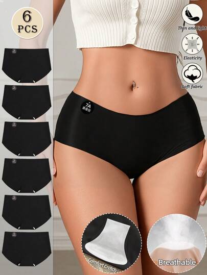 6pcs Set Seamless Ice Silky Panties For Women Sexy Traceless Lingerie Comfort Low Waist Underwear Women Solid Color Thin Cozy Briefs 7A Invisible Stretch Fabric Women Panty Smooth Feeling Breathable Boyshorts Underwear Shorts