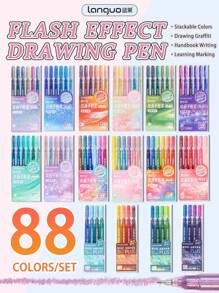 Languo 88 Colors Burst Flash Color Neutral Pen Set Jumbo Capacity Metallic Glitter Gel Pens, Flash Special Effects Highly Attractive Drawing Handbook Pen Highlighter 1mm, Elementary School Students Art Drawing Special Diy Drawing Book Can Be Stacked Color Impermeable Paper High Capacity Highlighter Highlighter Gel-Pen Hand Drawing Pen Can Be Used For Student Marking, School Supplies, Back To School