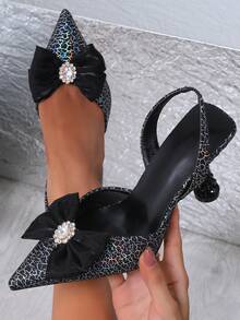 New Stylish French Sexy Bow Crystal Decorated Closed Toe High Heel Summer Sandals, Party Pearls Bowtie