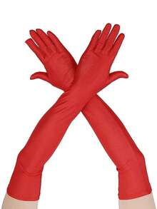 1 双优雅长款氨纶手套，适合正式派对、婚礼、舞台秋季配饰 - 彩色 - 查看 4