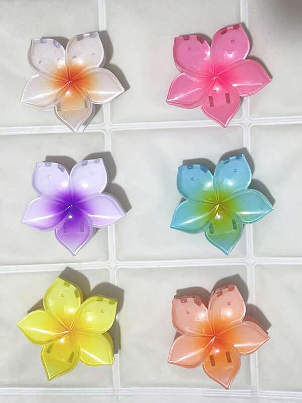 4 piezas/1 pieza Pinzas para el cabello con flores de lirio en degradado de color, estilo hawaiano con flores de plumeria de 5 pétalos, pinzas para el cabello con degradado de color para el verano, accesorios versátiles para el cabello para el verano y Halloween