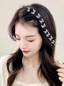 10 件迷你金属蝴蝶发夹，时尚优雅的发饰，不会损坏头发 - 銀色 - 查看 9