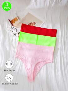 Juego de 3 piezas de tangas para mujeres, ropa interior sin costuras, tangas casuales/deportivas, tangas elegantes/románticas, tangas lindas/dulces, tangas de talle alto, pantaletas moldeadoras de caderas y abdomen plano, tangas sexys, pantaletas para yoga, diseño de adelgazamiento posparto, ropa interior y lencería básica de primavera, regalo del Día de la Madre, tangas de señora (rosa, verde fluorescente, rojo)
