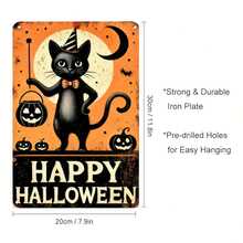 1 件万圣节金属墙饰标志 - 复古“万圣节快乐”金属海报，带有有趣的黑猫、南瓜和蝙蝠图案 - 尺寸 30 厘米 X 20 厘米，室内/室外家庭门廊派对装饰 - 幽默的猫咪设计，万圣节装饰，洞风格随机家居装饰秋季装饰房间装饰
