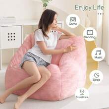 Bean Bag Chair With Filler - Fluffy Lazy Sofa With Handle Soft Stuffed Filling - Comfy Cozy Accent Sofa With Pocket For Dorm, Apartment, Living Room (Pink) - 玫紅色 - 查看 10