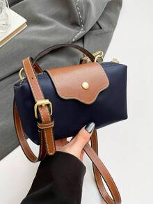 Women's Fabric Nylon Mini Minimalist Crossbody Bag, Magnetic Dumpling Shaped Design, Casual Cute Fashion Handbag - Navy Blue - View 10