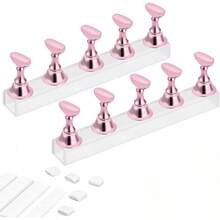 Acrylic Nail Display Stand DIY Nail Crystal Holder Magnetic Practice Stands With Reusable Adhesive Putty Clay For False Nail Tip Manicure Tool (Pink) Nails Display Practice Magnetic Fake Nail Holder For Painting Nails For False Fingernail Manicure Tool Home DIY Salon Supplies - 粉色 - 查看 2
