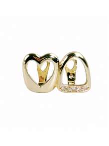 1Pc14k Gold Hollow Heart Studded Tooth Gem