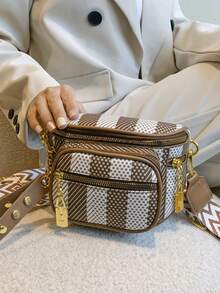 复古, 休闲, 时尚, 百搭, 多口袋, 通勤包, 相机包, 学院风, 教师节礼物, 格纹宽肩带, 大容量, 便携, 轻便女包, 运动背包, 豹纹, 斜挎包, 手提, 轻便, 办公室, 教师, 大学生, 单肩包, Y2K, 朋克 - 棕色 - 查看 6