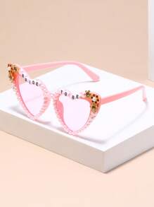 1 Stück herzförmige Perlenlicht Luxus Dopamin Wind eingelegte metallische Blumen Muster Pfirsich Herz Mode Brille, Hochzeit Party Tanz Party Accessoires, Strandmode für Sommerstrand, Lagerfeuerparty, Geschenke, Retro Street-Style, Autofahren, Sonnenschutz, Outdoor Reisen, Party, Bühnenshow Reise Accessoires Strand Schatten