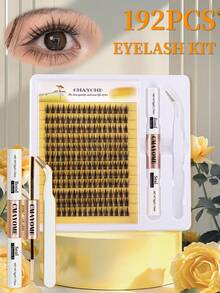 120/144/192 PCS Fox Eyelash CC Curling Artificial Mink Eyelash Extension Kit, Natural Appearance, Single Full Eyelash, Natural Appearance Single Cluster DIY False Eyelash, Soft Personal Long Eyelash DIY At Home, Comes With Eyelash Sealing And Adhesive, Tweezers, False Eyelash Set. - Multicolor - View 2