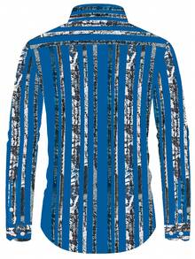 男士竖条纹长袖衬衫，优雅设计