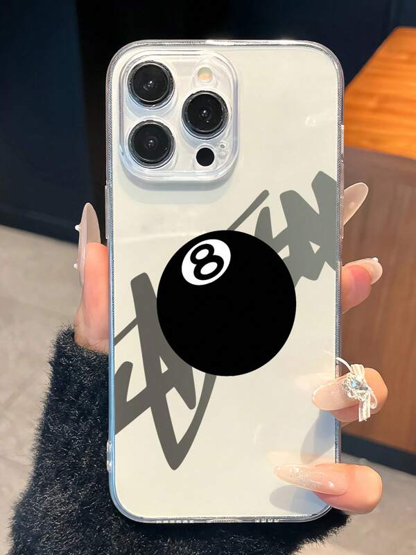 Sanrio 1pc Transparent Case With Black 8 Ball Design, Waterproof, Drop-Proof, Anti-Slip Soft Protective Phone Case Compatible With IPhone 16/15/14/13/12/11 Pro Max/7/8 Plus, Galaxy And Other Models
