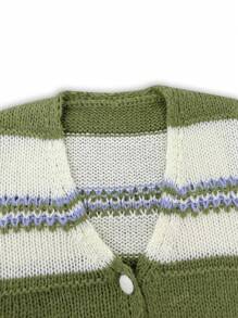 Suéter de punto a rayas con botones, de escote en V, de estilo de moda, todo a juego, contraste de color, para mujer. Chaqueta de punto abierta tipo cárdigan que deja ver el ombligo, de estilo informal y de vacaciones, de tejido de punto corto, para primavera, verano y otoño.