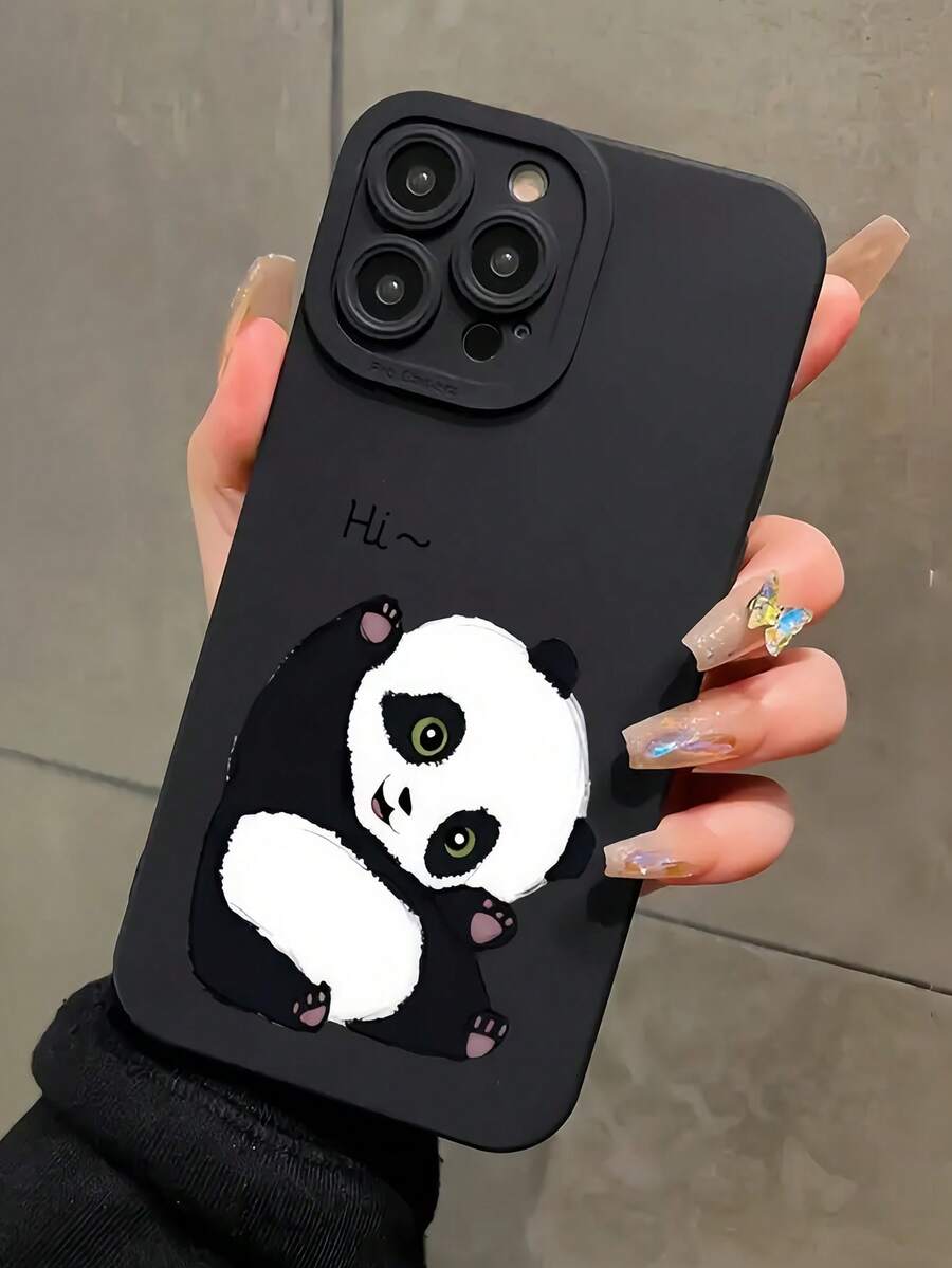 1个黑色挥手熊猫图案全包式TPU防摔手机壳，兼容苹果16、15、14、13、12、11 Pro Max及系列，国际版，非国内版 - 彩色 - 查看 1