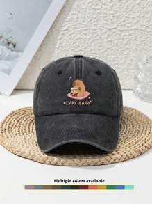 1pc Unisex Cute Capybara Design Adjustable Casual Sports Beach Animal Print Retro Style Polyester Soft Top Peaked Cap, Suitable For Spring, Summer, Autumn, Winter