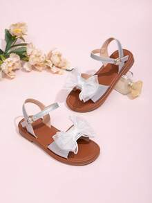 1 Pair Fashionable Children's Simple Bow Decor Flat Shoes - Silver - View 3