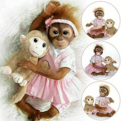 16 Inch/40 Centimeter Handmade Detailed Painting Of Resurrected Monkey Baby Dolls, Premature Baby Dolls, Gorilla Monkey Dolls, High-Quality Doll Collection Art