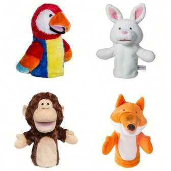 毛绒乌鸦/大猩猩/猴子/木偶、狐狸、鹦鹉和张嘴动物手偶玩具