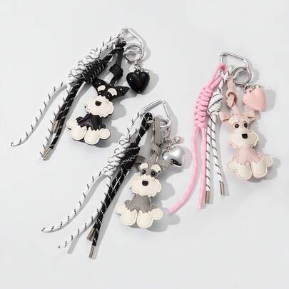 1pc Schnauzer Dog Lover Keychain, Includes Cute Schnauzer Pendant, Heart Charm And 2 Braided Hanging Strings, Suitable For Bag, Car And Festival Decoration Backpack For School Car Accessories Goth Y2k Christmas Gift Ideas Bag Accessories Lanyards With Id Holder Car Accessories Bag Charms Car Accessories Teacher Friend Sister