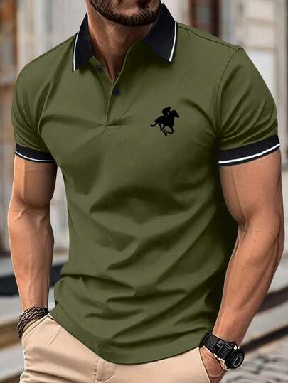 男士 Polo 衫 Polo 衫 网球和高尔夫运动服 翻领 Polo 衫 Herren 骑士印花 Polo Herren Herren T 恤 Herren Polo 衫 Herren T 恤户外篮球足球橄榄球橄榄球健身房训练服 Trainingsanzug Herren