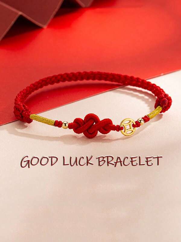 1pc Stylish & Cute Red Auspicious Lucky Knot Adjustable Bracelet, Suitable For Daily Wear, Party, Gift For Friends Of Both Genders