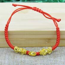 1pc Gold Plated Double Pixiu Red Rope Lucky Bracelet Handmade