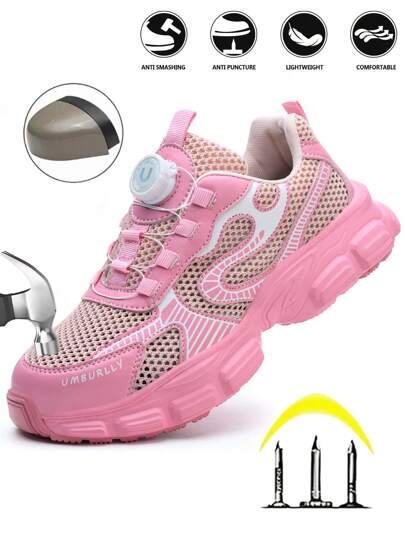UMBURLLY Chaussures de sécurité à orteils en acier pour femmes, d'été, anti-écrasement, anti-perforation, casual, à enfiler, à orteils en acier, respirantes et légères pour le travail