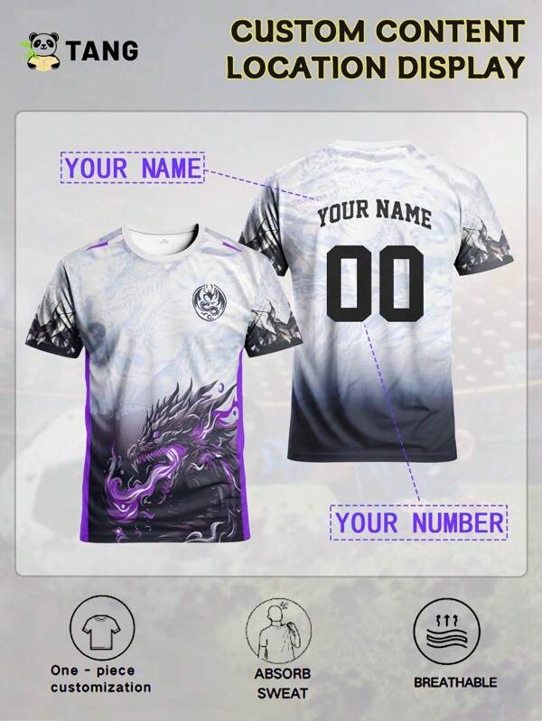 Jersey de fútbol personalizado de dragón chino para hombres, con nombre y número personalizables, cuello redondo, sudadera deportiva cómoda, adecuado para entrenamiento de fútbol, uso casual y como regalo