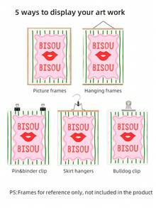 1pc Bisou Bisou French Lips Art Print Vintage Red Lips With "Kiss Kiss" Quote & Girly Aesthetic Wall Decor, Frameless Canvas Poster For Girls Room Decor, Dorm Decor, Home Decor, Back To School, Perfect Gift For Her & Party Decoration - Multicolor - View 8