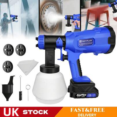 AutoFu 1000ML Electric Cordless Spray Gun Paint Sprayer Machine, Handheld Wall Fence Car Home DIY Painter, 3 Spray Patterns, With 4 Nozzles And Battery