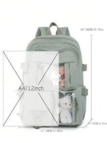 1PC Cute Kawaii Simple Solid Color Backpack Classic Basic Large Capcity School Bag New School Season Cute Cartoon Fashion Girl Backpack, Multi-Pocket Multi-Function Bear Pendant Is Very Suitable For Traveling And School Backpack, Suitable For Back To School Season,Large Capacity. Give Gifts To Friends, Back To School, School, Travel, Shopping, For Outdoor Daily Use.