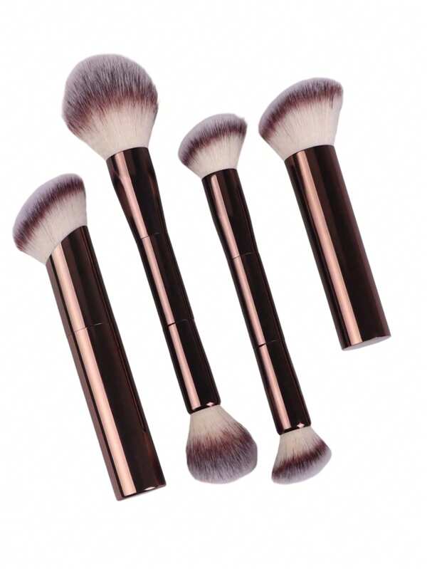 Set de 4 pinceles de maquillaje profesionales de tubo de aluminio suave, que incluye pincel para base, pincel de mezcla, pincel para resaltar y pincel para corrector, adecuados para polvos, líquidos y cremas, para uso diario y viajes, un accesorio de maquillaje ideal como regalo para amigos.