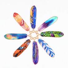 8pcs Mixed Bohemian Style Feather & Dye-Print Metal Small Pendants For Women's Bracelet, Earring, Necklace, Dream Catcher, Keychain