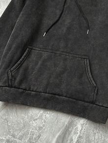 Sweatshirt berkerudung wanita untuk musim gugur/musim dingin, dengan efek usang dan dicuci, dilengkapi tali serut dan saku, longgar dan nyaman, kasual dan mudah dipadukan. - Hitam - View 5