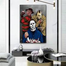 WB 1/10PCS Film Krueger Freddy Horror Poster Fancy Poster Wall Sticker For Living Room Bar Vintage Decorative Painting Wall Pictures For Living Room Decoration Classic Cartoon Bedroom Decoration - Frameless