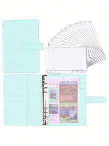 1pc A6 Faux Leather Budget Planner Set With 12 Zipper Bags - Cash/Card Organizer For Daily Office Use