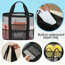 1PC Large Mesh Beach Bag - Sandproof Swim Tote Bag Oversized For Family Foldable Lightweight Pool Boat Bag,Summer Simple Mesh Holiday Beach Bag,Waterproof Shoulder Tote Bag,Transparent Handbag ,Digging Sand Bag,Swimming Storage Bag, Travel, Vacation, Beach, Shopping Bag, Beach Essentials, Beach Accessories, Pool Float